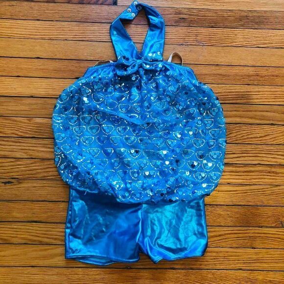WEISSMAN Girls Leotard Unitard Size L Blue Halter - Picture 1 of 4